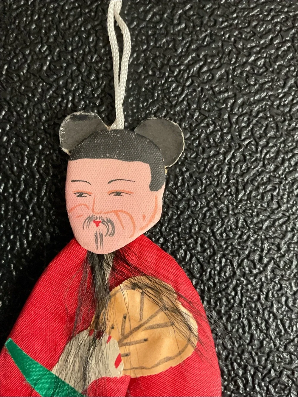 2 Vintage Chinese Folk Art Padded Silk & Cardboard Immortals Ornaments 5”